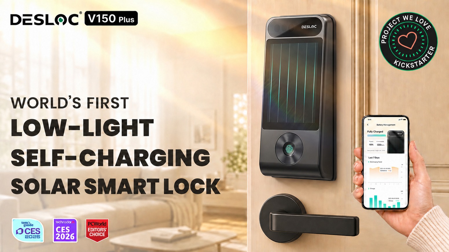 DESLOC V150 Plus: Low-Light Self-Charging Solar Smart Lock